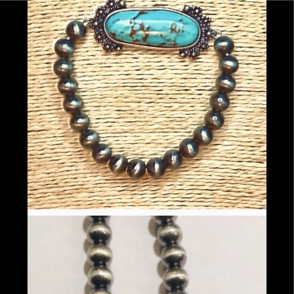 TURQUOISE CONCHO NAVAJO PEARLS BRACELET LAST 1 STRETCHES TO FIT ALL NEW - Picture 2 of 13